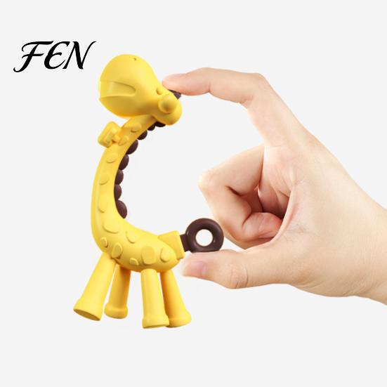 Portable Soothing Toy for Travel Baby Giraffe Teething Infants, Food-Grade Silicone Chew Stick Gum Relief, Essential Shower Gift BPA-Free Teether 0-12