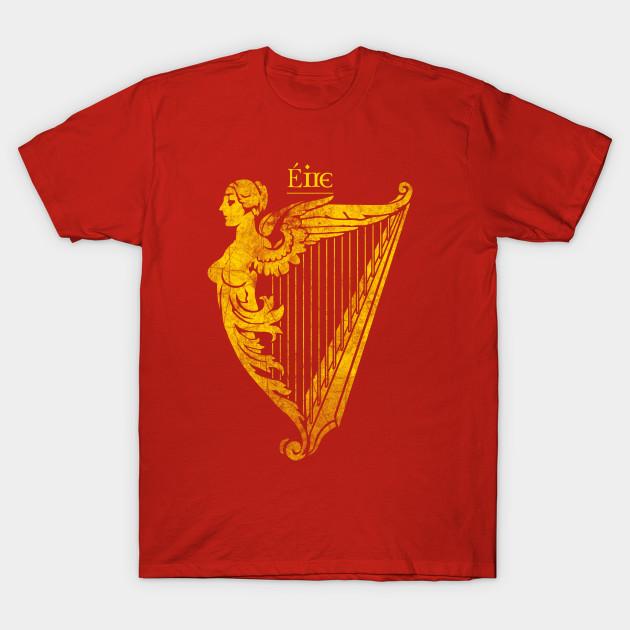 Asian Size Men Print T-shirt Eire Harp Heraldry No-Cut Heat Transfer Print Cotton Tshirt