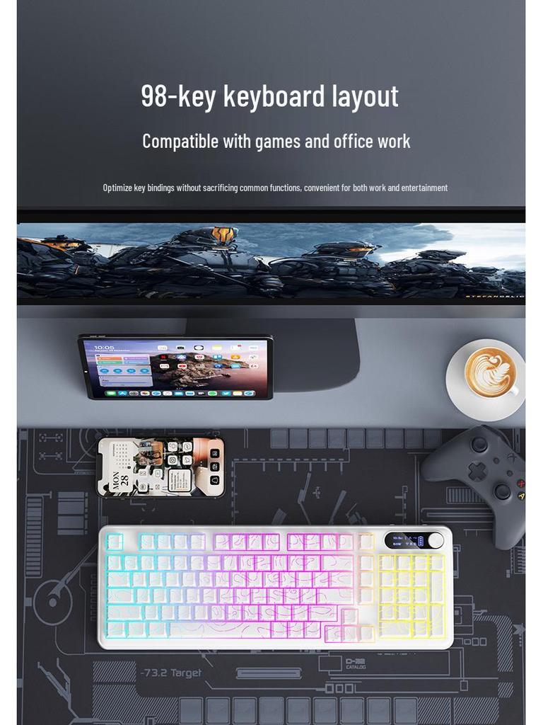 BOW Hangshi K920BDL RGB Подсветка Проводная/Беспроводная Bluetooth Игровая Клавиатура с Механическим Ощущением