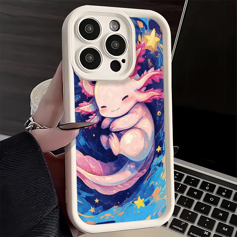 Чехол для телефона iPhone 17 Air 16E 15 16 Pro Max Аксолотль Мультяшный Милый Чехол 14 Plus 13 12 Mini Мягкий Силиконовый Чехол Fundas