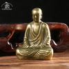 Antique Brass Buddha Statue Mini Portable Brass Bodhisattva Sculpture Ornaments Home Feng Shui Decor Office Desk Decorations