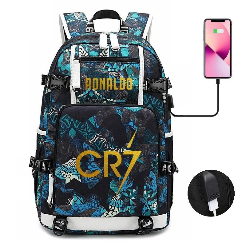 Glow-in-the-Dark Soccer Backpack Teens Large Capacity Laptop Bag With Padded Straps Oxford Fabric Trendy Patchwork Design