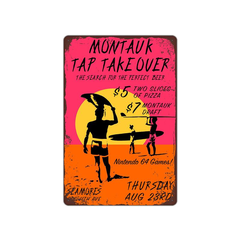 Летний пляжный закат, металлическая жестяная вывеска, таблички, декорации, железная живопись, кафе-бар, домашний декор, приморский дом, стена, жестяная пластина, постер