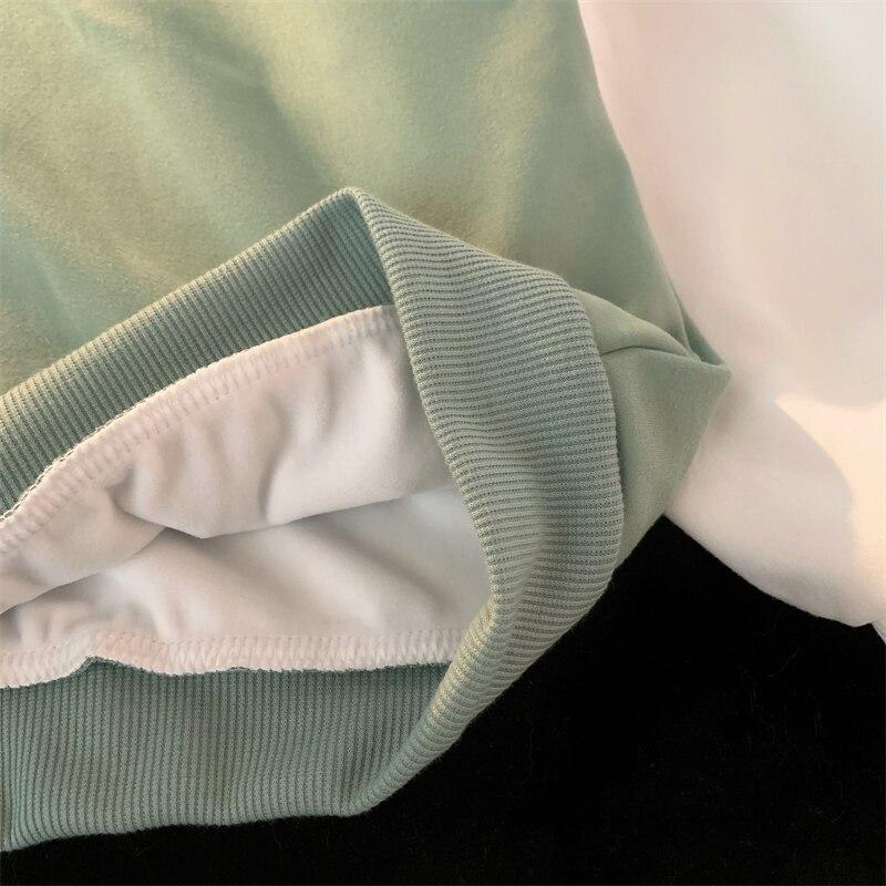 Harajuku лоскутные толстовки с буквенным принтом, женская одежда, осенне-зимняя флисовая толстовка в консервативном стиле, с длинным рукавом, черно-белая, зеленая, негабаритная толстовка