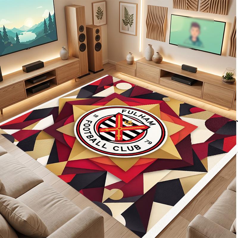 Fulham Football Print Crystal Velvet Rug, Comfortable Water Absorbent Non Slip Indoor Floor Carpet