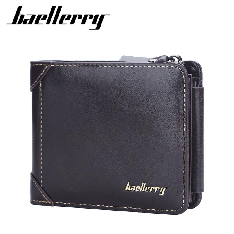 Baellerry Men Short Wallets Fashion Design Artificial Leather Trifold Wallet Business Vintage Card Holder Purse