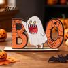 Childlike Halloween Room Accent Wooden Table Sign, Cute Pumpkin Boo Ghost Vibrant Party Prop Tabletop Centerpiece for Indoor Mantel Fireplace
