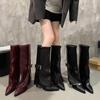 Pointed-toe Shoes, Knee-length Boots, New Women's Belt-buckle Cigarette Boots, High-heeled Long Boots