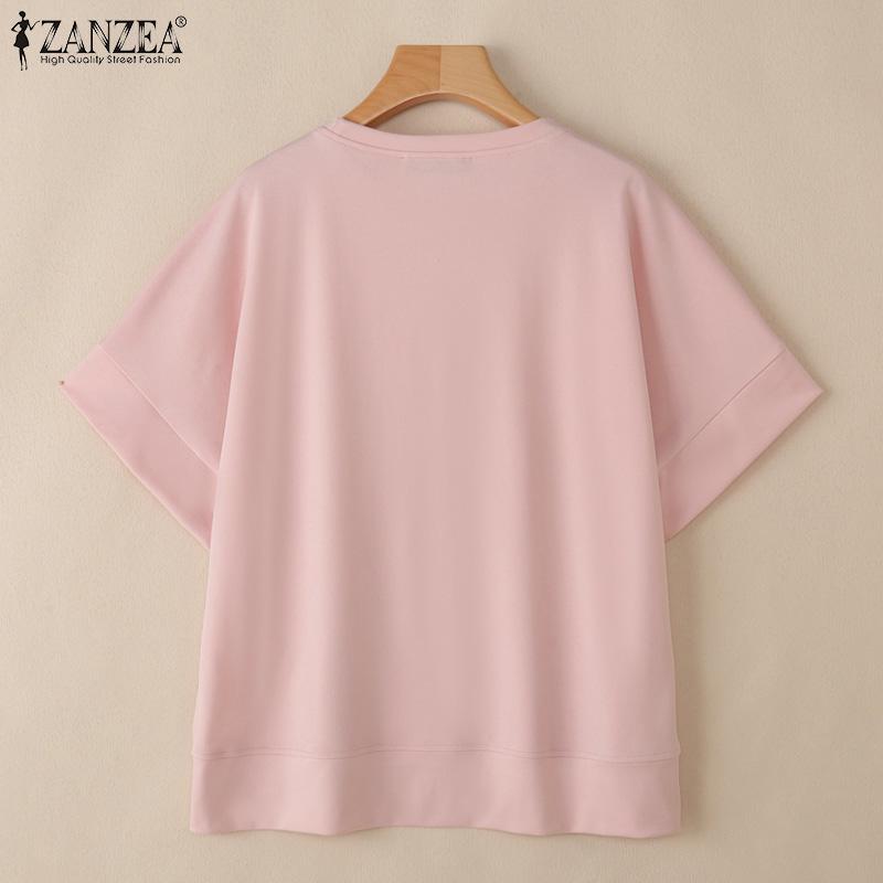 ZANZEA Женские повседневные футболки с круглым вырезом, однотонные, с рукавом до локтя