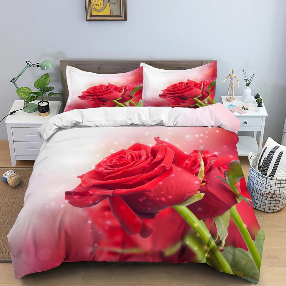 Luxury Bedding Set 3D Print Tulip Rose Print Duvet Cover Set Quilt Cover King Queen Size For Wedding Polyester Comforter Cover