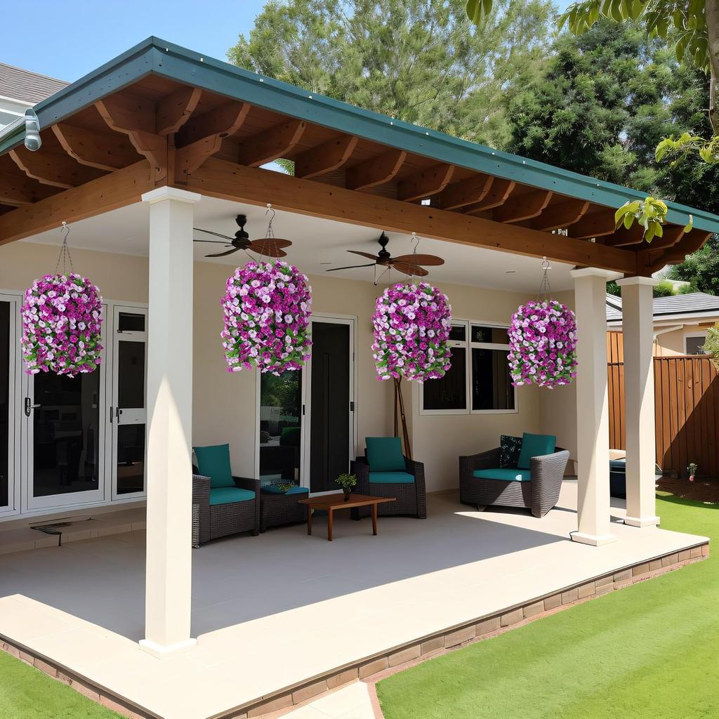 Hanging Baskets with Artificial Flowers for Plants Outdoor Indoor, Faux Silk Morning Glory Vines, Faux Green Plant Arrangement