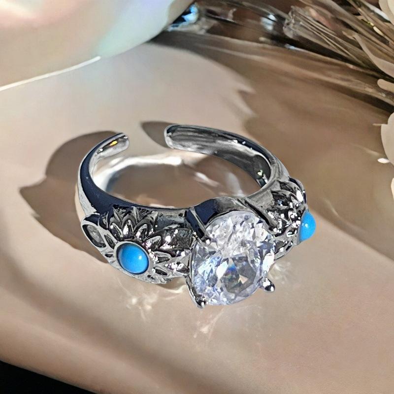 Heavy Industry Lucky Copper Coin Open Ring Women'S Transshipment Niche Design Light Luxury Full Diamond Snake Super Flash High Sense Ring