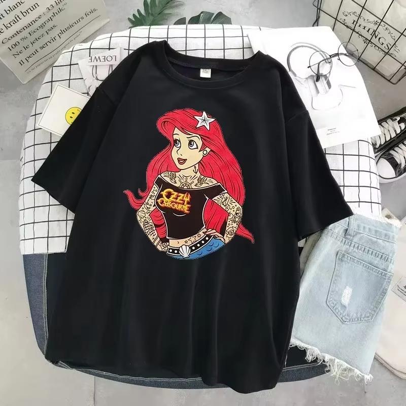 Princess Printed Alice in Wonderland ParentChild Top Black Alice Unisex Cotton Short Sleeve TShirt Unisex Women Loose Top