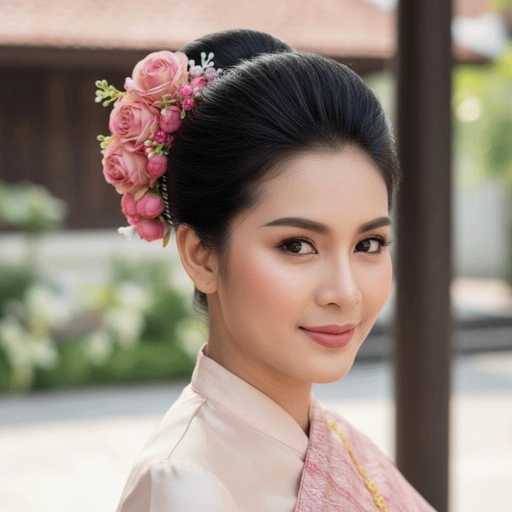 Thai Style Flowers Hairpin Sweet Chignon Hair Clips Rose Hair Comb Water Splashing Festival