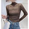 Spring and Autumn Women's Blouse Fashion Versatile Slim and Thin Solid Color High Elastic Mesh Large Elastic Long-sleeved Bottoming Shirt