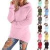 Women's Fashion Hooded Fleece Sweatshirt Solid Color Long Sleeve Warm Top