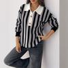 New Neutral Style Vertical Striped Lapel Knitted Pullover Sweater for Women In Autumn and Winter