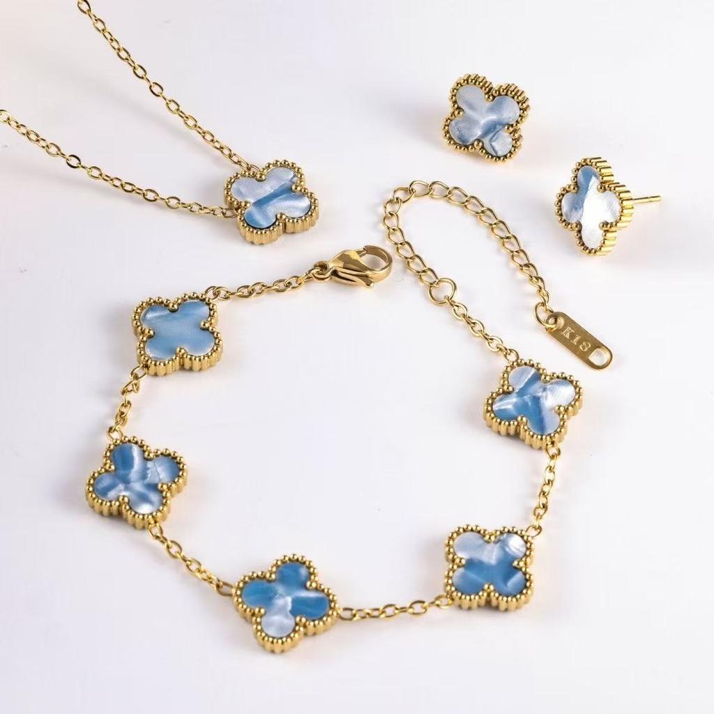 3 модных украшения из титановой стали: ожерелье-клевер, браслет, серьги, роскошный подарок на День святого Валентина, День матери