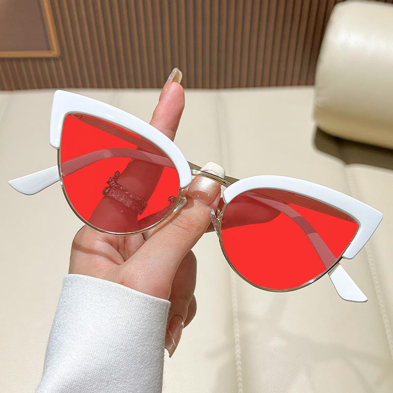 Metal Half-Frame Night Vision Anti-Blue Light Glasses Orange & Red Lenses Unisex Fashion Cat-Eye Gaming Eye Protection Glasses
