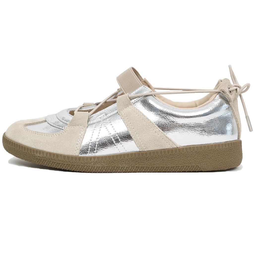 Весна 2025 года, новые женские туфли, ретро-спортивные туфли с круглым носком, серебристые, повседневные, универсальные, удобные, одинарные туфли для женщин