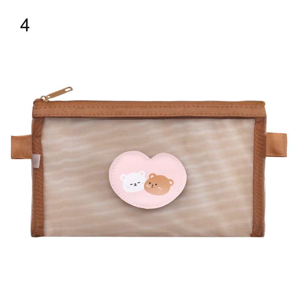 Bear Brown Kawaii Storage Bag Pouches Stationery Mesh Pencil Case Student Pencil Bag