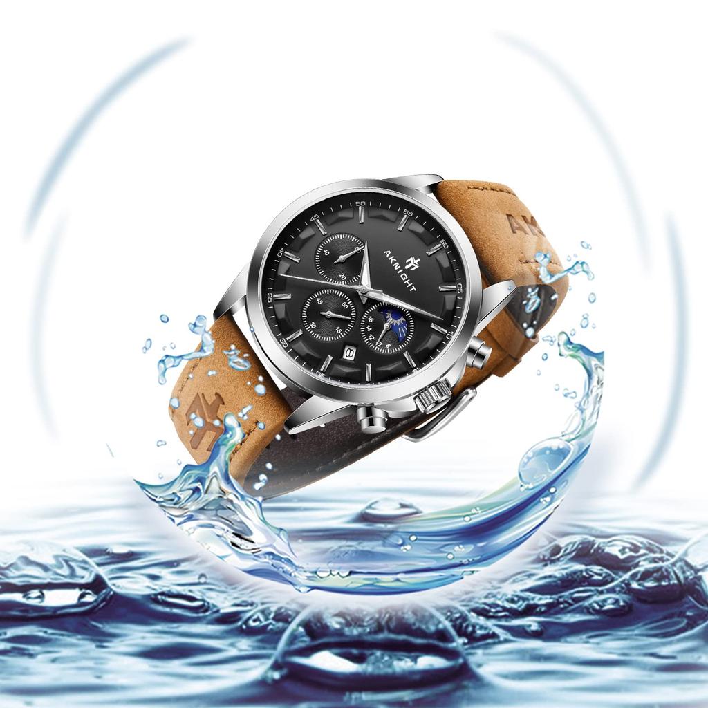 BENYAR Japanese Quartz Moon Stainless Leather Compatible with Business Casual Sports Chronograph Included Men's Watch, Phase, Steel, Strap, Watches,