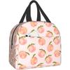 Pink Peach Cute Lunch Box Reusable Lunch Bag Picnic Insulated Cooler Travel Tote Bags School Container for Boys Girls Lunch Box