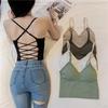 Women Sports Long Bras Back Bandage Cross Backless Tank Tops Solid Lady Crop Tops Soft Bra For Female Tank Tops