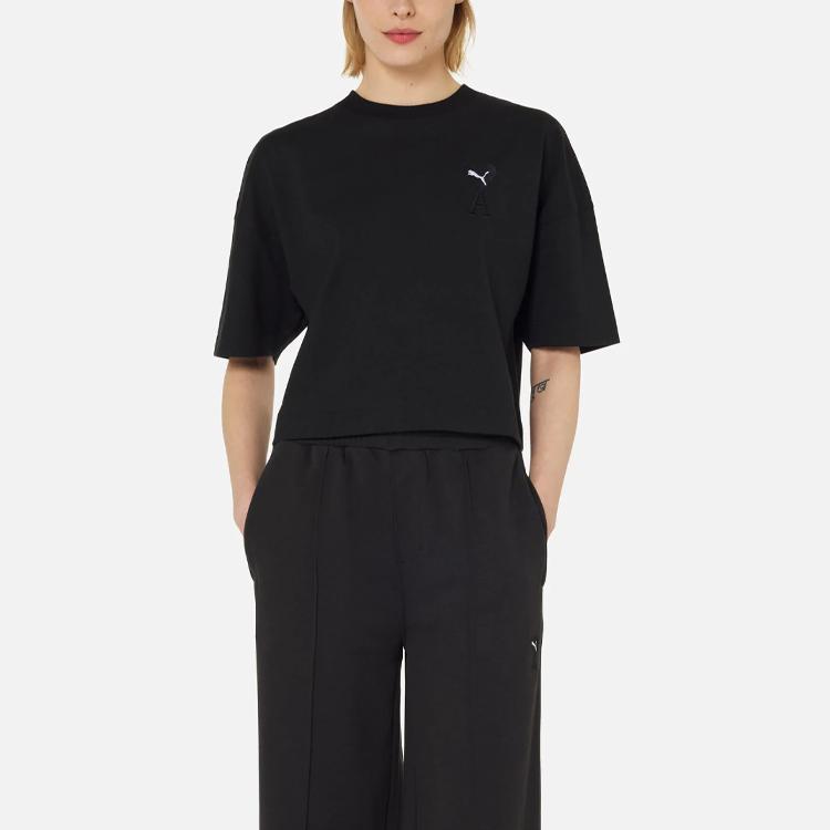 Puma X Amiparis Love Love Heart Logo Logo Short Crop Tee Women Tops Black 534073-01
