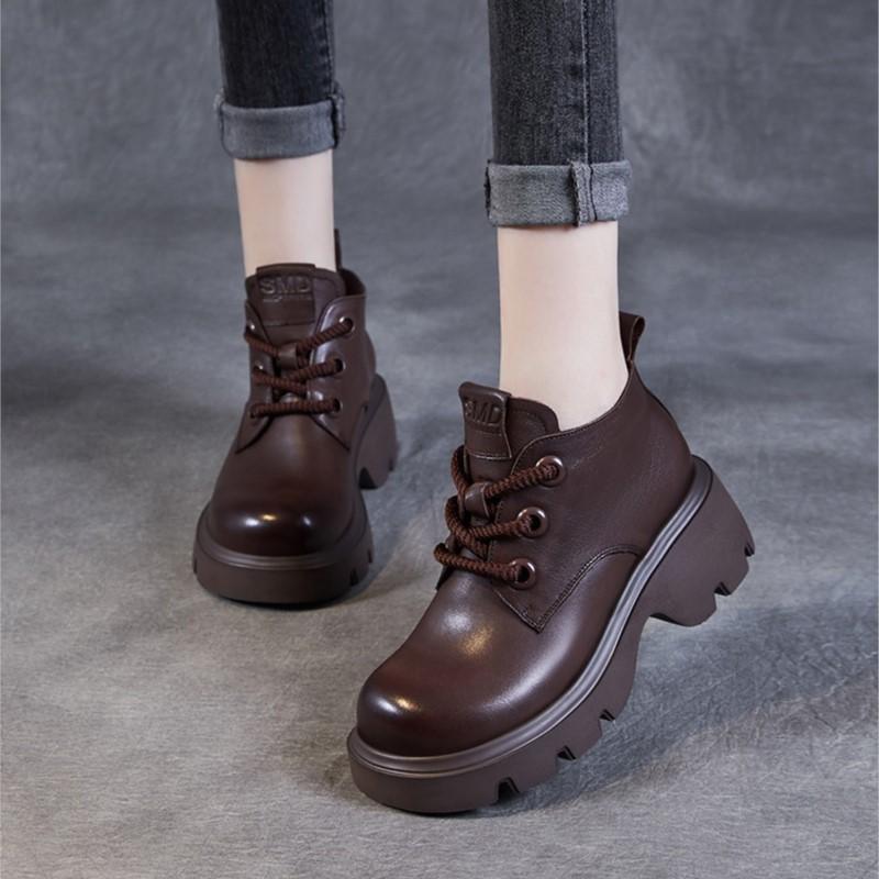Johnature Натуральная кожа толстые подошвы короткие сапоги винтажные универсальные женские туфли на платформе