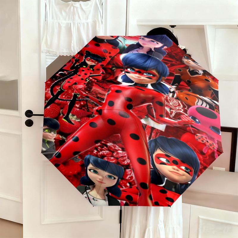 Miraculous Ladybug Theme Automatic Umbrella Suitable Travel Portable Umbrella Outdoor Sun Shading Umbrella Gift Daily Essentials