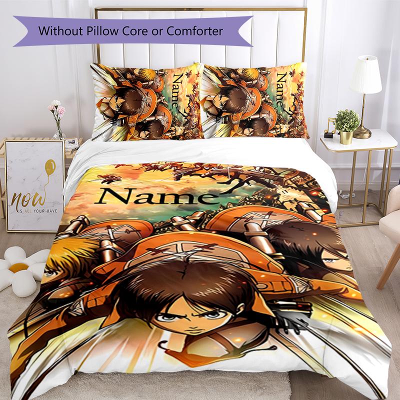 3pcs Custom Name Attack on Titan Bedding Set Duvet Cover Closure Includes 1 Duvet Cover & 2 Pillowcases for All Seasons Bedroom Decor