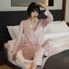 Ice Silk Long-sleeved Pajamas Ladies Spring, Autumn and Summer Thin Ice Silk Pink Leopard Print Home Service Suit
