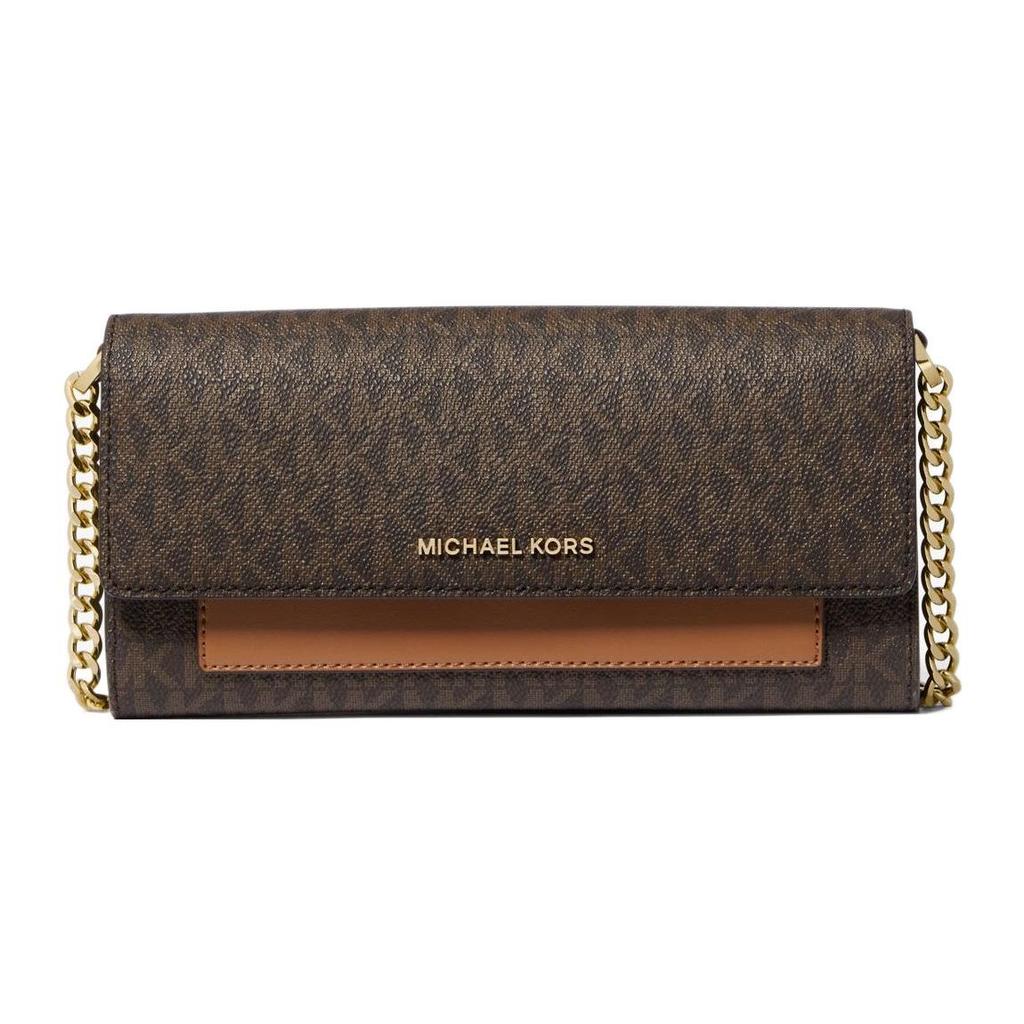 Michael Kors Mk Jet Set Логотип Клапан Классический Монограмма Цепь Холст Конверт Сумка на плечо Женская сумка на плечо Золотой Коричневый 32S3GJ6C6B-BRN-ACORN