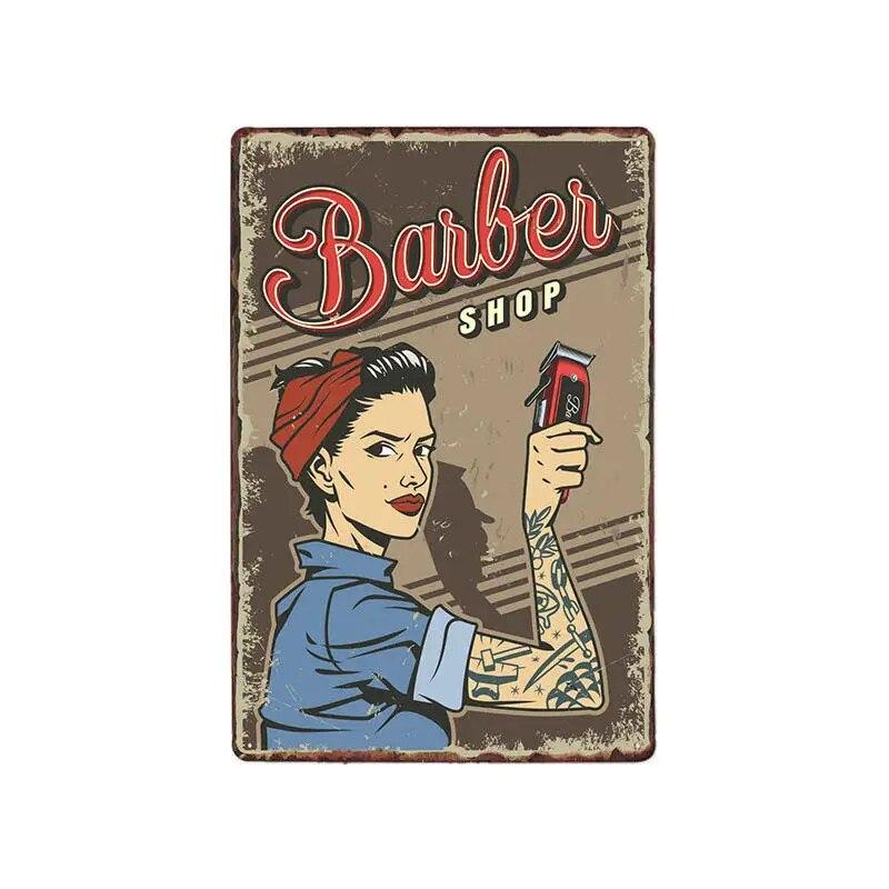 Hohappyme Vintage Barber Shop Metal Signs Barbershop Poster Bar Pub Retro Plaque Haircut and Shave Beard Iron Plates 20x30 Cm