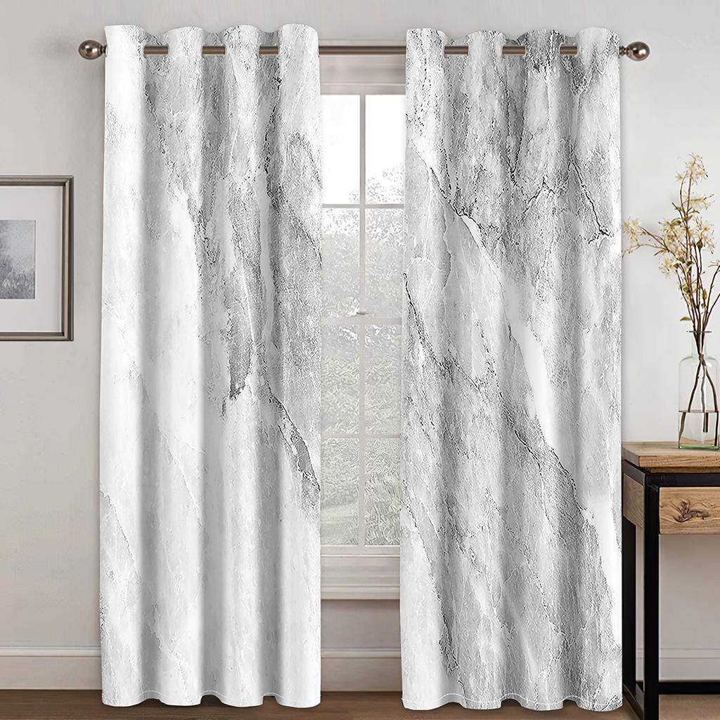 3D Luxury Cheap Black and White Marble Thin Shading Window Curtain for Living Room Bedroom 2 Pieces Decor Hook