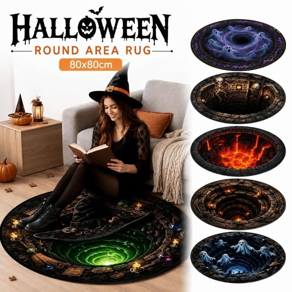 Horror Pattern Halloween Area Rug Crystal Velvet Floor Mat Washable Round Carpet Living Room Decor