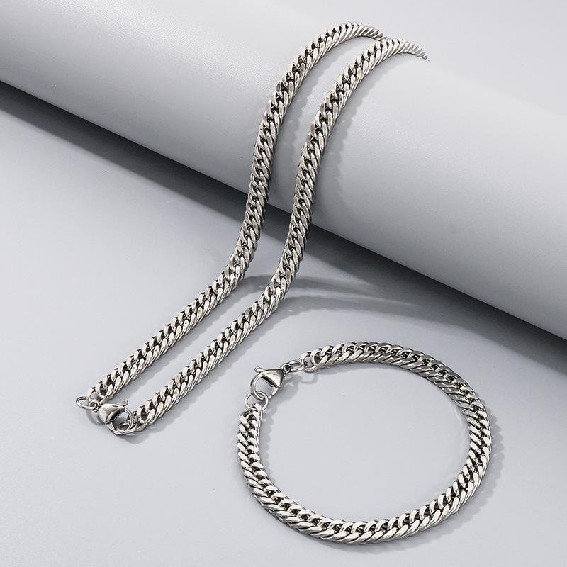 Simple Plain Chain Double Woven Four-Sided Grinding Bracelet Hip-Hop Personality Multi-Size Whip Chain Titanium Steel Men'S Necklace