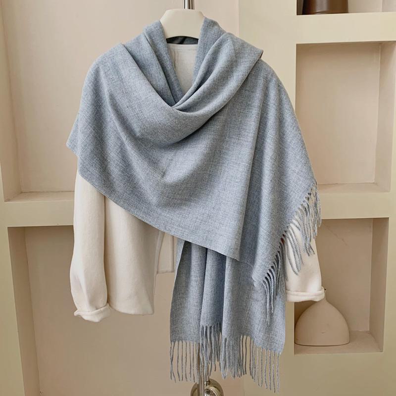 Women's Winter Japanese & Korean Solid Color Shawl - Premium Imitation Cashmere, Custom Logo, Long Autumn/Winter Scarf