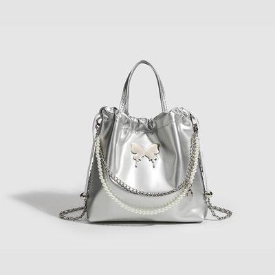 Модная нишевая уличная сумка с серебряным корсетом, женская летняя сумка-ведро с бантом через плечо для женщин