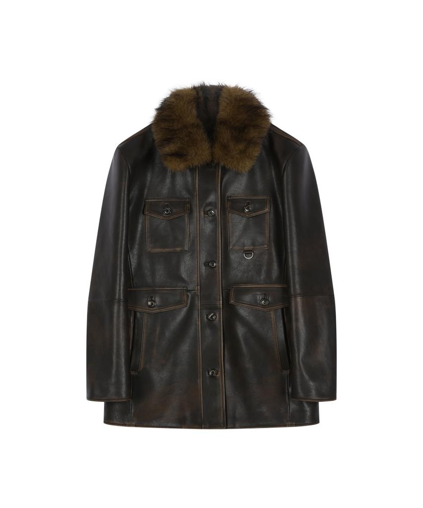 ADSB ANDERSSON BELL Fur Collar Field Leather Jacket (Brown)
