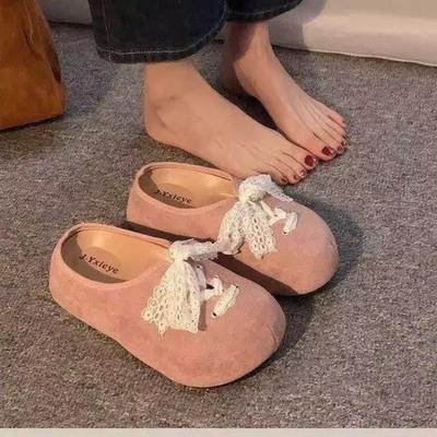 Туфли на толстой подошве с кружевным бантом женские весенне-летние новые модели носят педальную сумку на голове и полушлепанцы