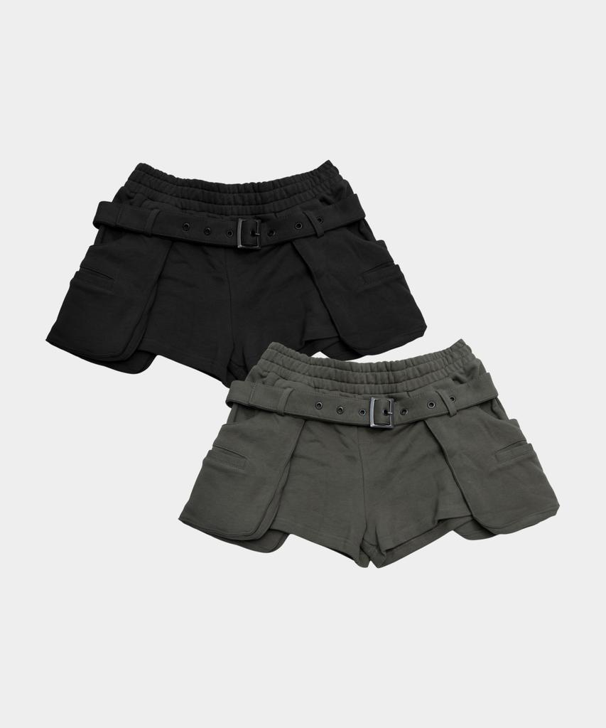 PLACE STUDIO Eyelet Belt Set Cargo Pocket Layered Point Cotton Mini Shorts_2 Colors