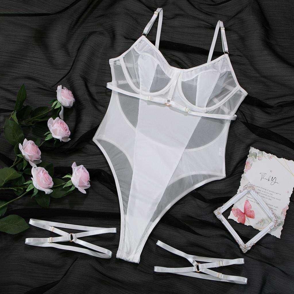 Сексуальный комбинезон из сетчатого нижнего белья с кольцом на ноге