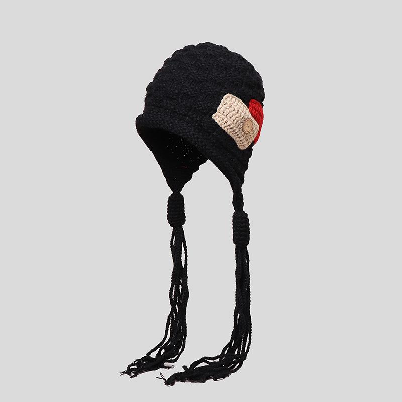 Autumn and Winter Fashionable Knitted Hat for Women Sweet and Warm Hat with Straps Yarn Pullover Hat