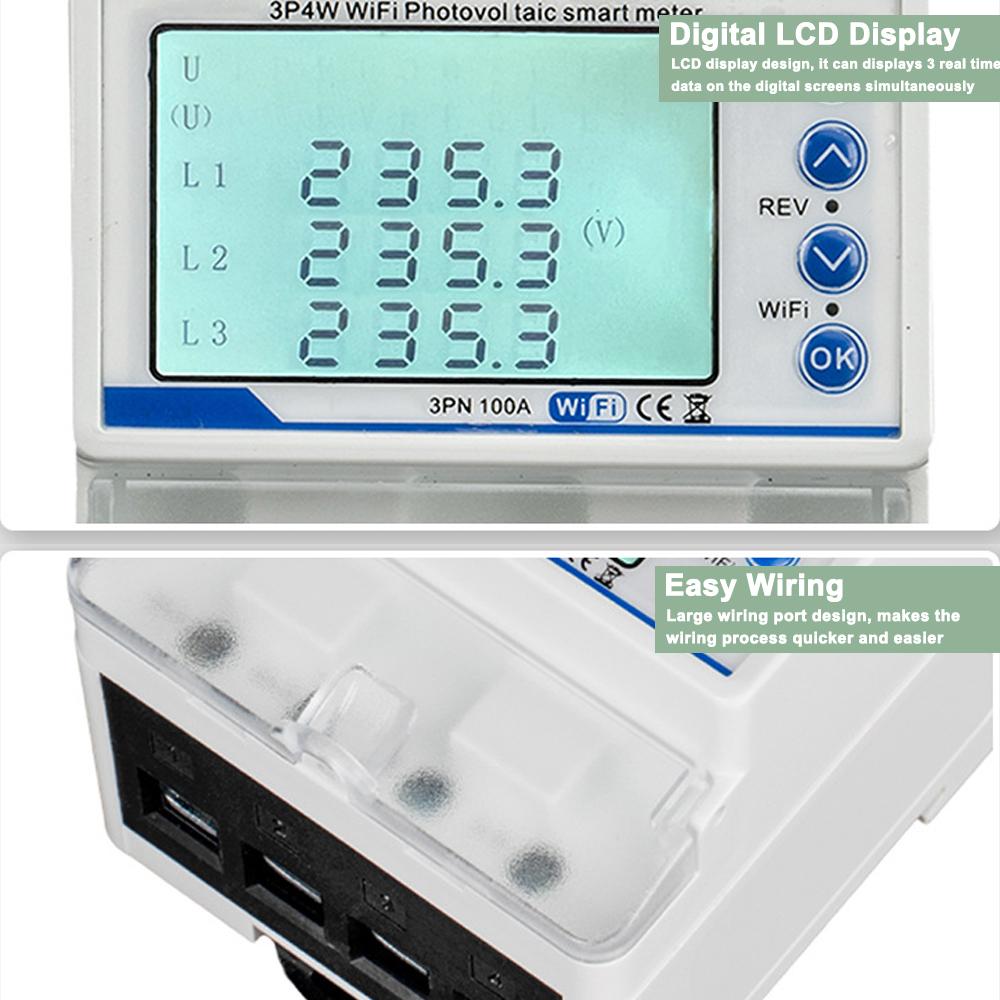 Фотоэлектрический счетчик Tuya WiFi 3P4W, трехфазный переключатель повторного включения, интеллектуальный защитный ЖК-дисплей с повторным включением
