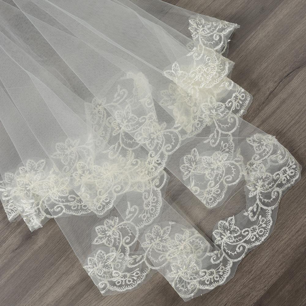 Accessories Photo Veil Short Simple White Ivory Women's Tulle Wedding Veil Lace Edge Bridal Veil