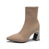 Socks Boots Women High Heel Pointed Toe Ankle Boots Autumn Winter Warm Breathable Botas Wool Knitting Stretch Boots for Women