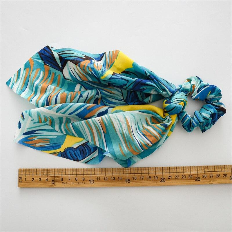 New Fashion Print Leaf Long Scarf Hair Band For Women Scrunchie Elastic Ribbon Bow Tie Ponytail Holder Hair Accessories Headwear