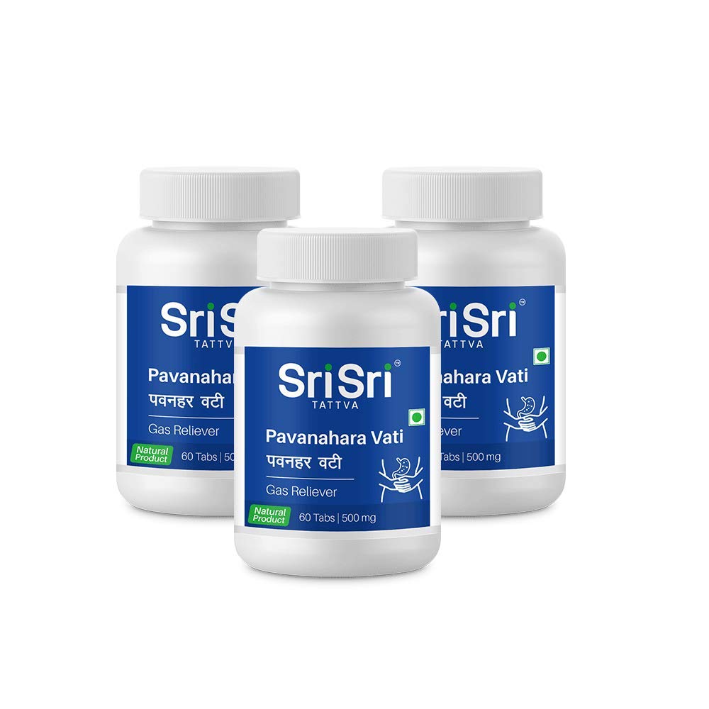 Sri Sri Tattva Pavanahara Vati 500mg 60 Tablets X Pack of 3 for Digestive Support and Flatulence Relief